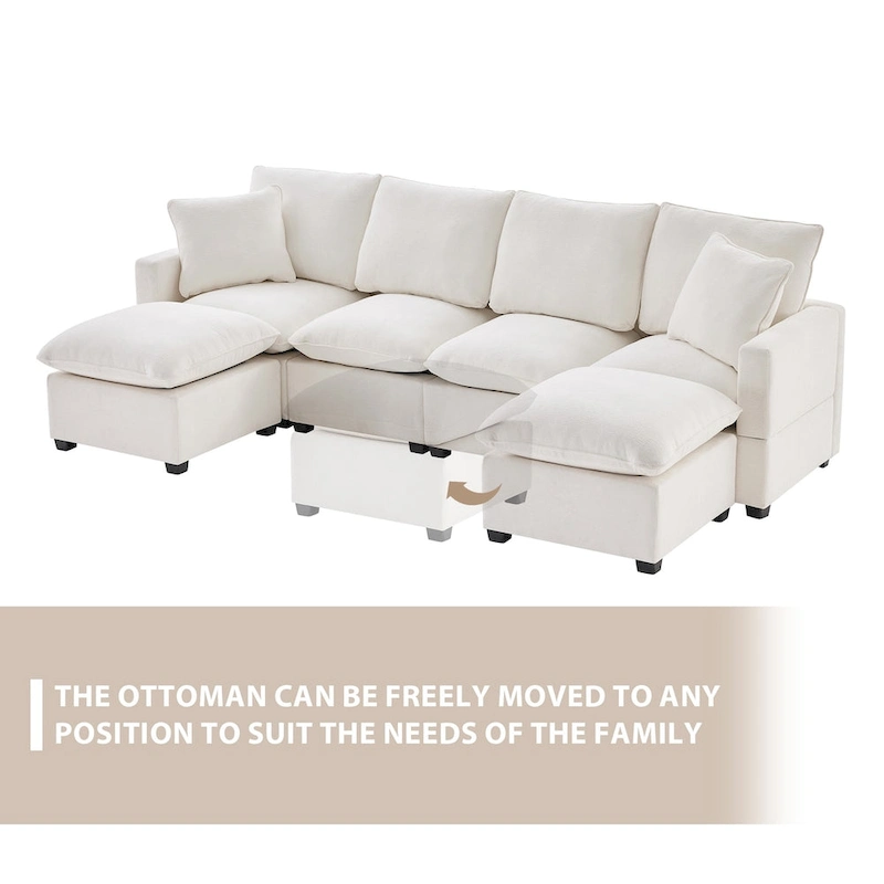 Modern 6-Seat Free Combination U-Shaped Modular Sofa, Sectional Couch Set with 2 Pillows