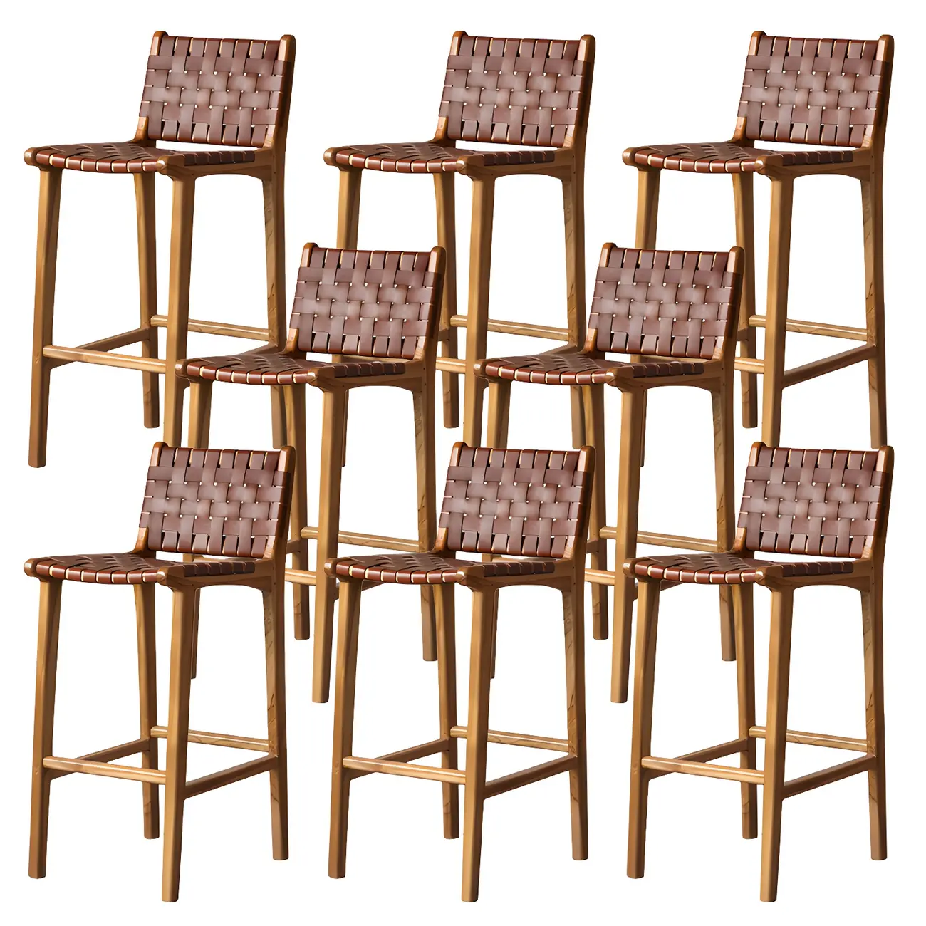 Rustic Reddish Brown Wooden Woven Bar Stool