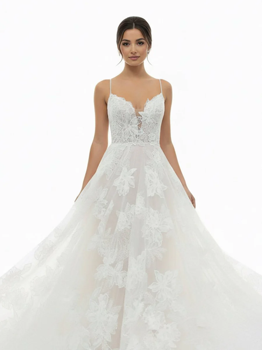 Boho White A-Line Lace Appliques Wedding Dress