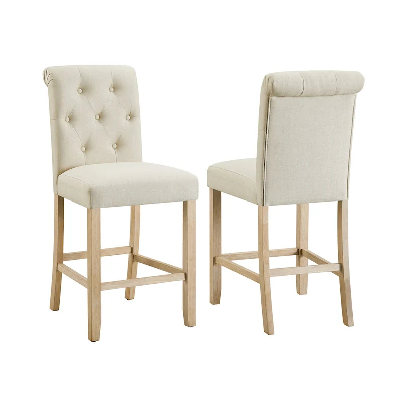Roundhill Furniture Siena Counter Height Button Tufted Back Solid Wood Stools, Set of 2