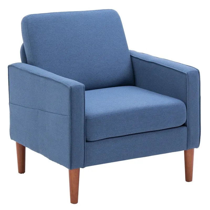 Single-Seat Accent Chair – Blue / Creamy White / Grey, Solid Wood Legs