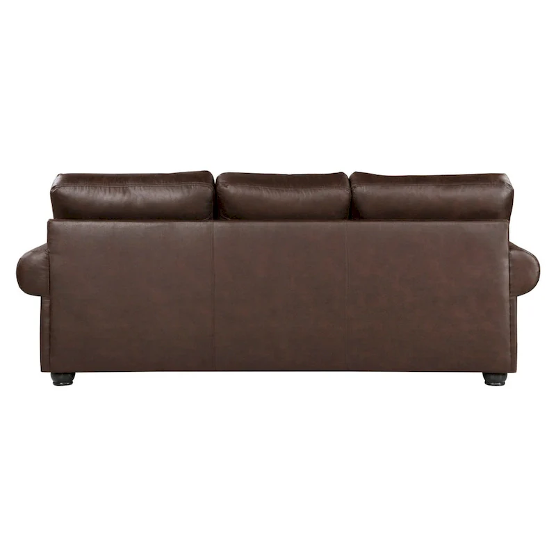 Jade 98 Inch Sofa, Rich Brown Microfiber, 4 Pillows, Soft Cushions, Wood