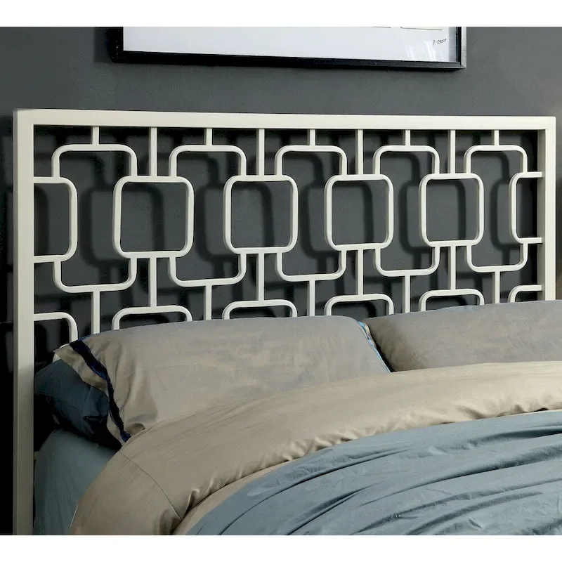 Metal Geometric Panel Bed, Black/White, Cal King/King, 2-Person