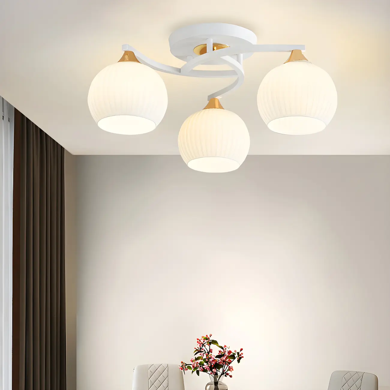 Minimalist White Glass Dome Semi Flush Ceiling Light