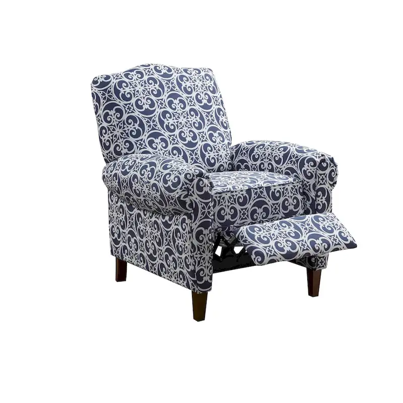 Navy Patterned Push Back Recliner Chair with Rolled Arms