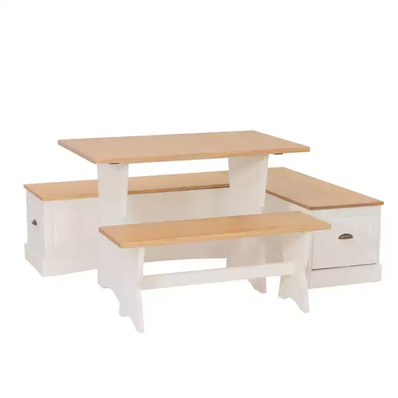 Linon Colby Backless Nook Dining Set White Honey