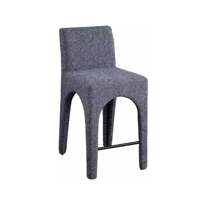 Meridian Furniture,Gramercy Blue Linen Textured Fabric Stool