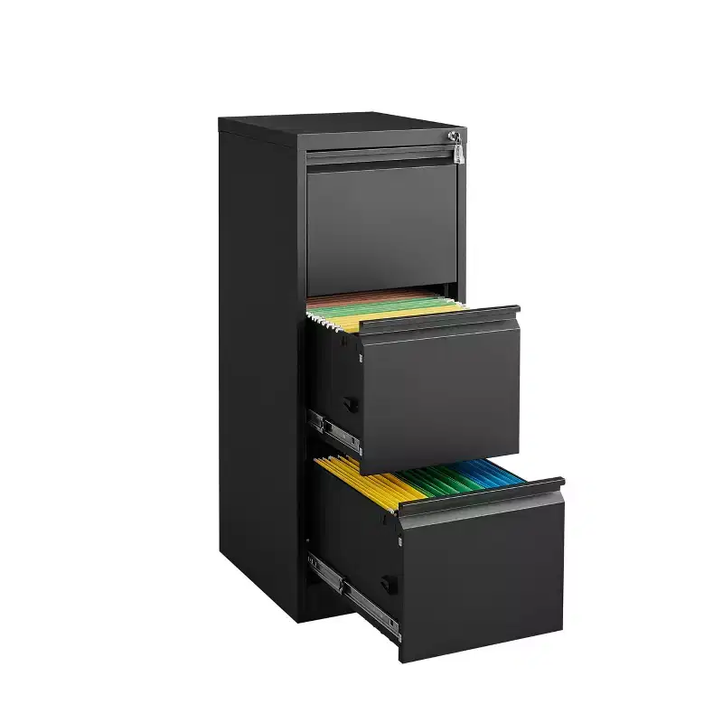 3 Drawer Vertical File Cabinet with Lock, White Metal Filing Cabinet with Drawers for Home Office, Lockable Storage Cabinet