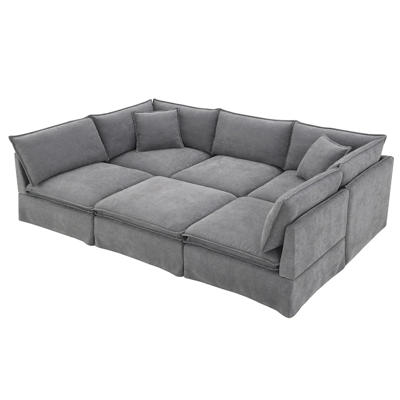 L Shaped Modular Sectional Chenille Sofa with Movable Ottoman