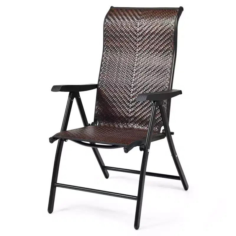 Gymax 1PC/2PC Outdoor Rattan Folding Recliner Chair with Adjustable Backrest and Armrests Portable for Camping and Patio Use