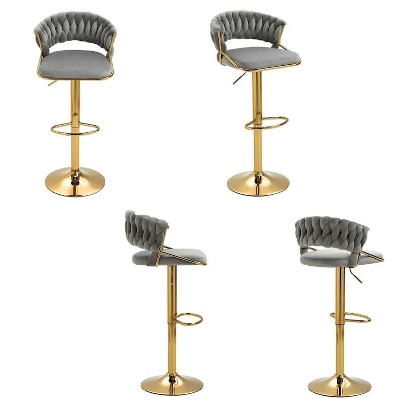 Set of 4 Bar Stool Adjustable Height with Swivel Seat