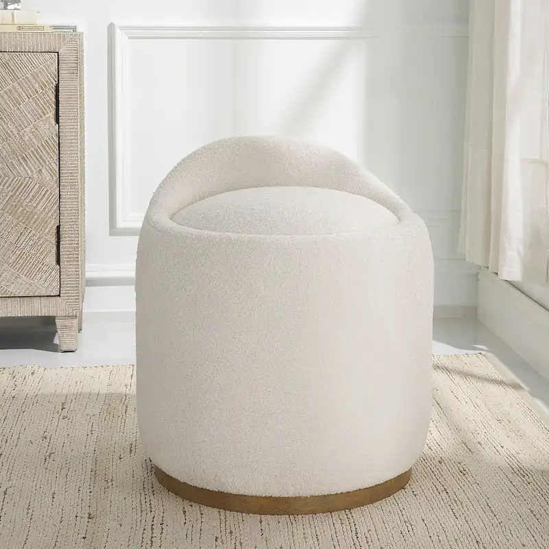 Upholstered Fluffy Swivel Pouf Ottoman - 24 - White and Brown