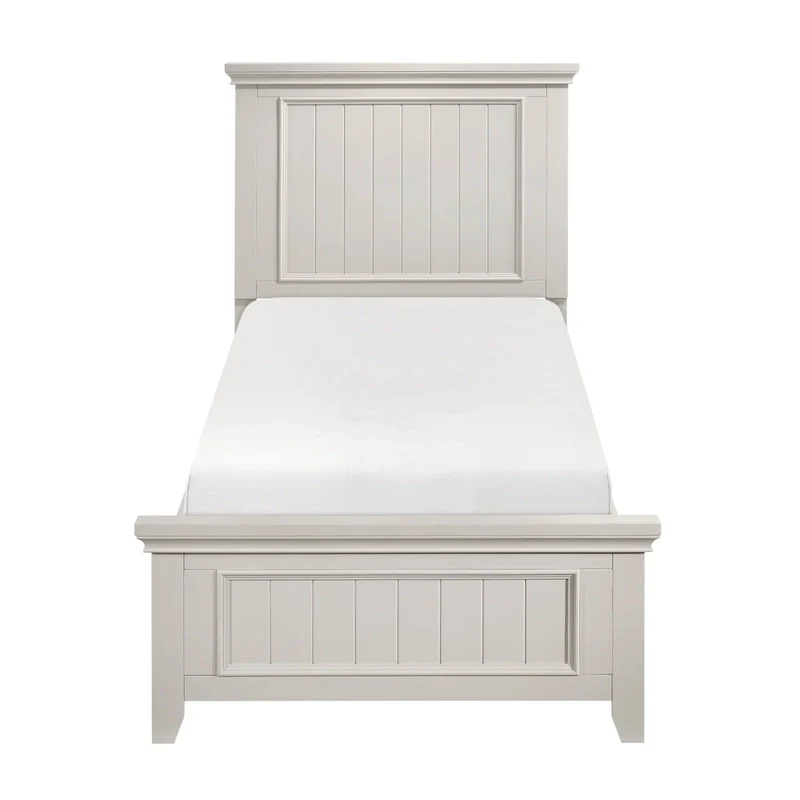Off White Finish Wooden Panel Bed 1pc