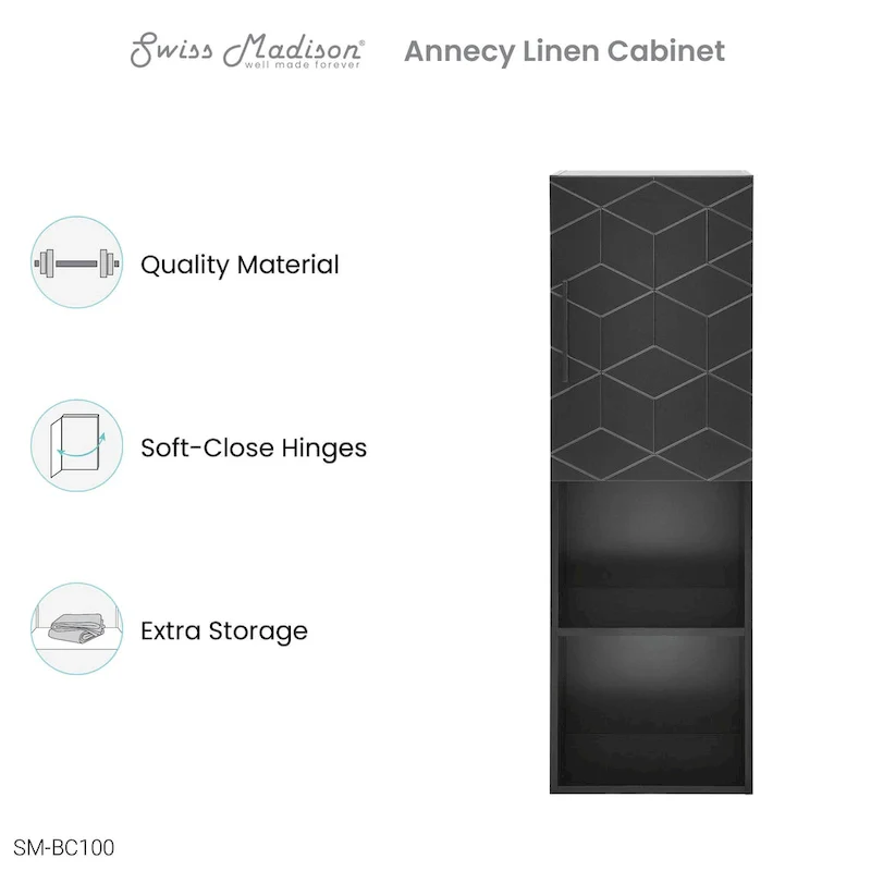 Annecy 15  W x 46  H x 12  D Linen Cabinet in Phantom Black