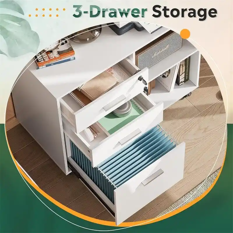 3-Drawer Wood File Cabinet - 15.7 D x 31.3 W x 24.7 H