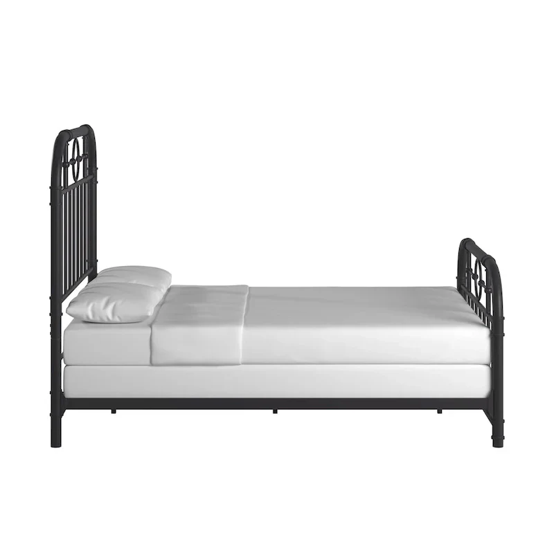 Metal Bed Frame - Black - Curved Headboard and Footboard