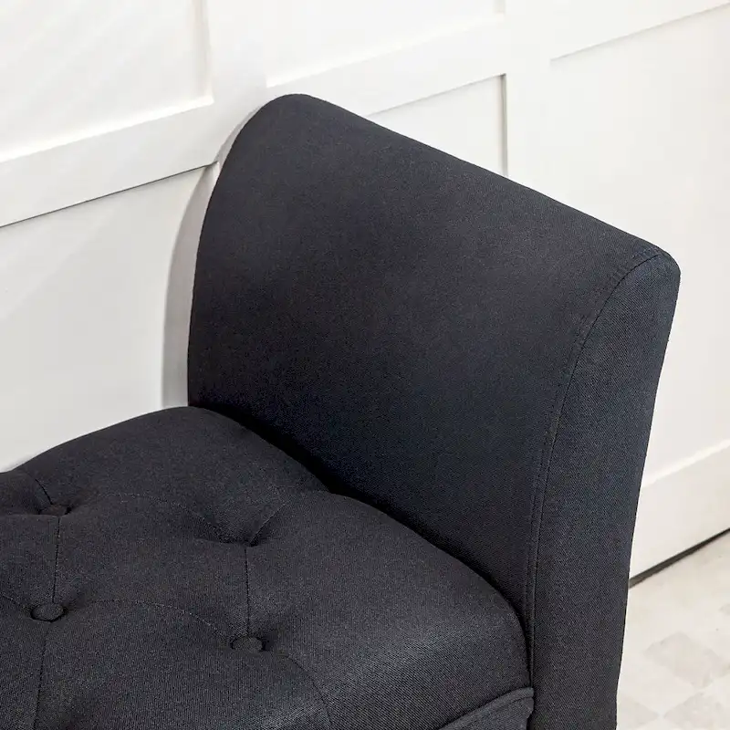 Beige Button-Tufted Upholstered Bench with Arms - 55