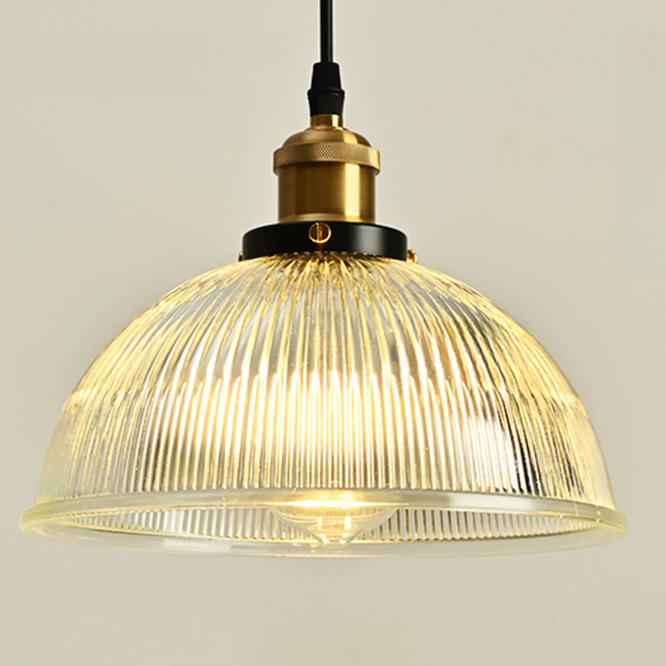 Green Fluted Glass Brass Dome Pendant Light