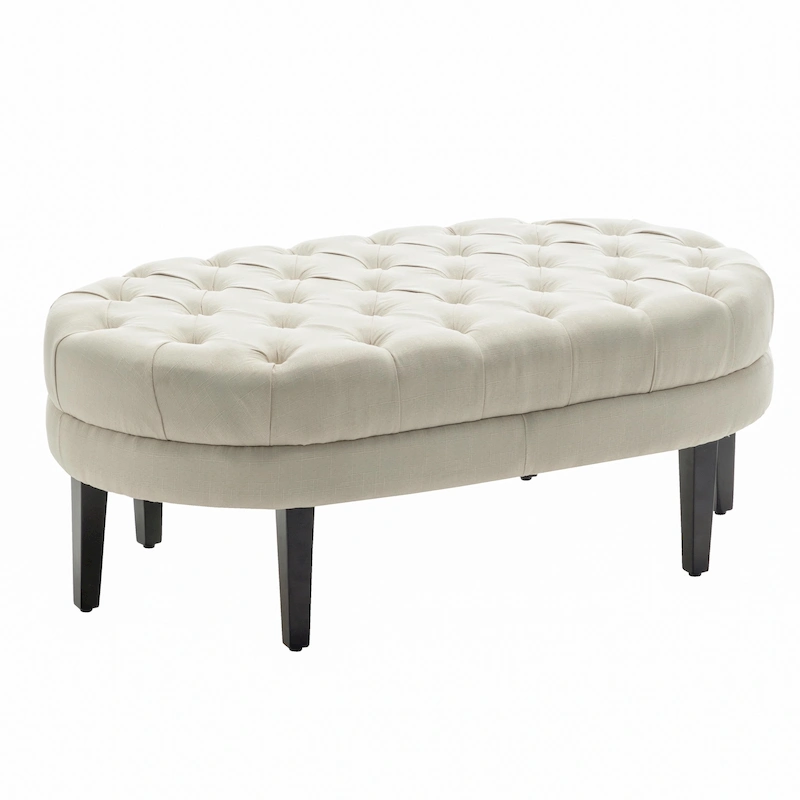 Porthos Home Itan Fabric Oval Cocktail Ottoman with Rubberwood Legs