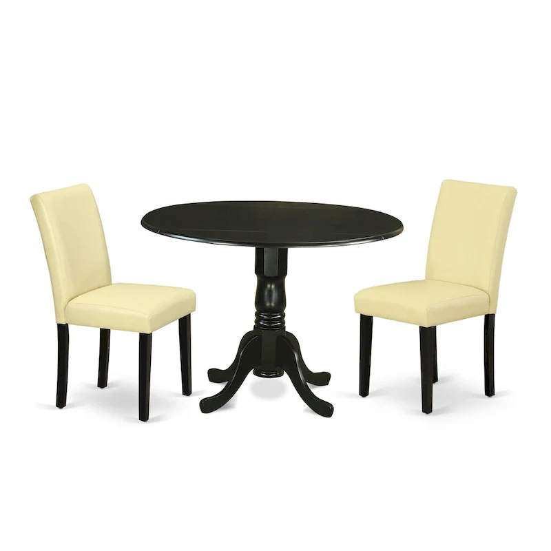East West Furniture Dining Table Set- a Round Kitchen Table and Eggnog Faux Leather Chairs, Black (Pieces Options)