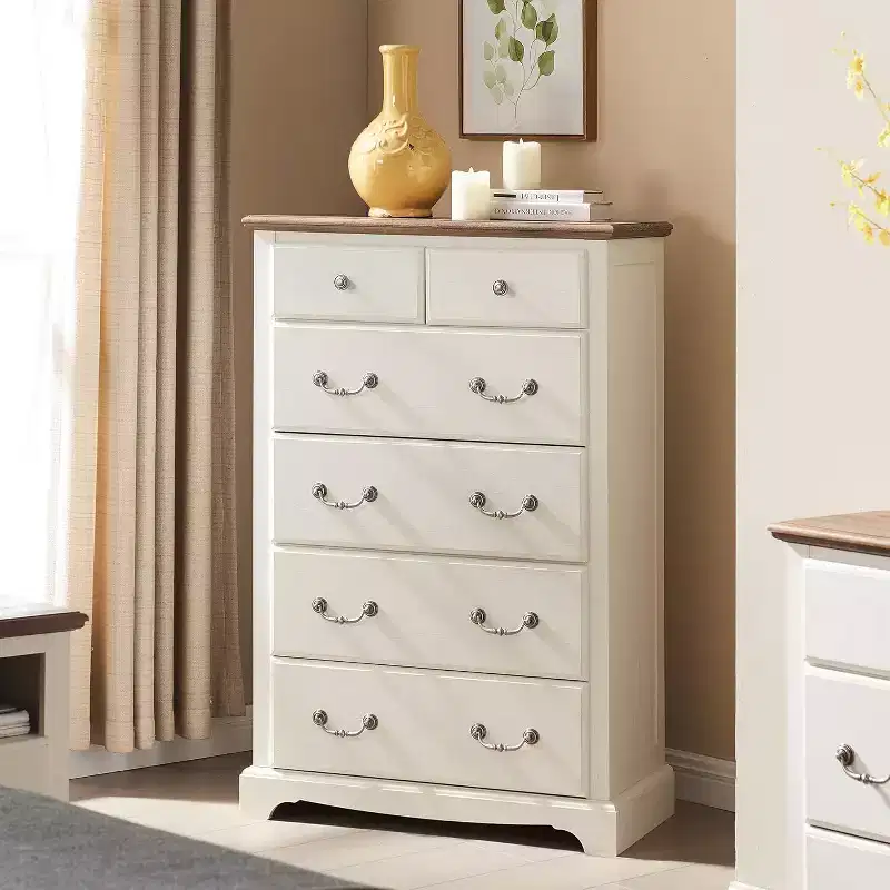 Vintage 6 Drawers Dresser, 48 Tall Wood Rustic Chset of Drawers for Bedroom, Living Room,Hallway