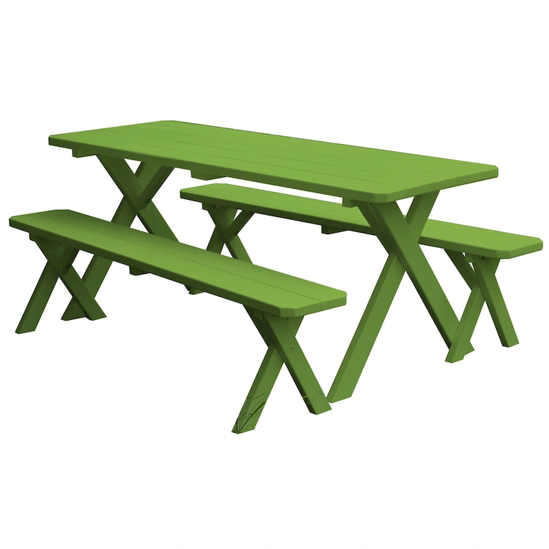 Pine 6' Cross-Leg Picnic Table with 2 Benches
