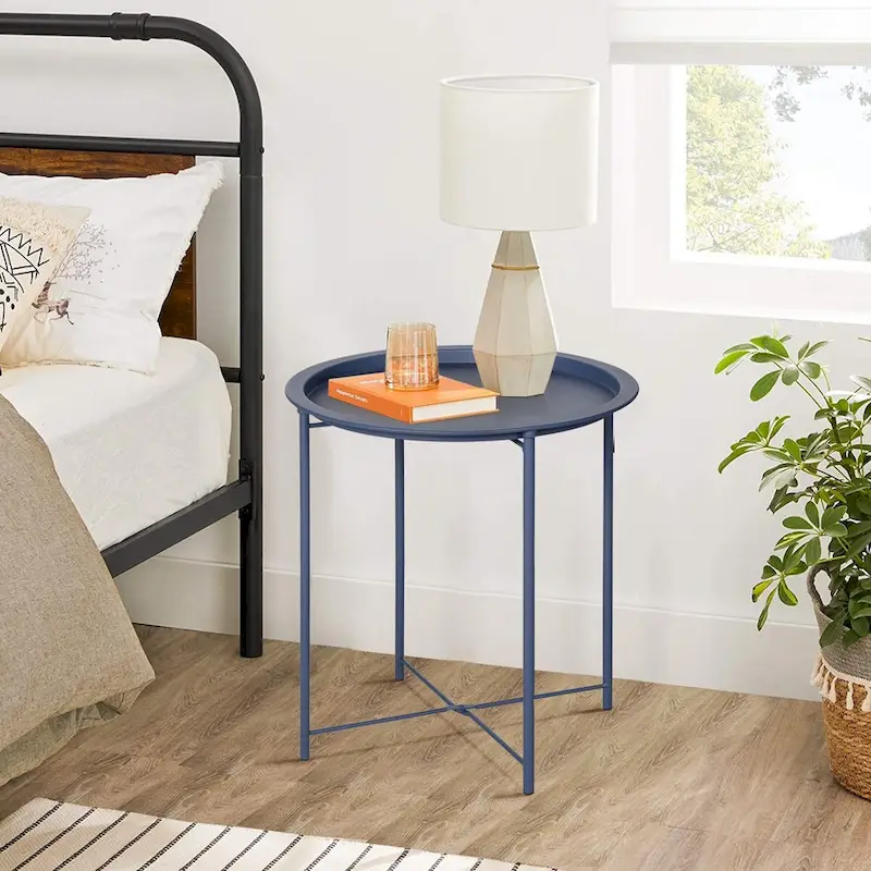Folding Round TV Tray Tables, Small Round Steel Side Table, No Assembly Required - 18.5 x 18.5 x 19.7 in