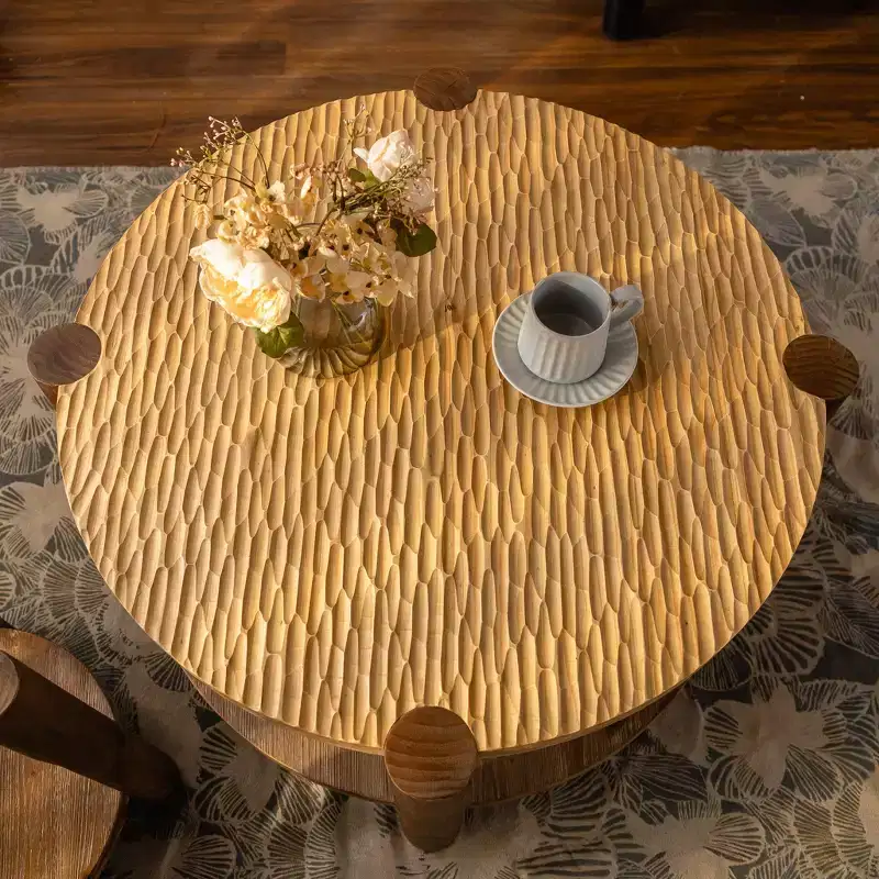 Mid Century Round Coffee Table with Storage, 2-Tier Solid Wood Sofa Table Center Table Accent Table, Natural - ModernLuxe