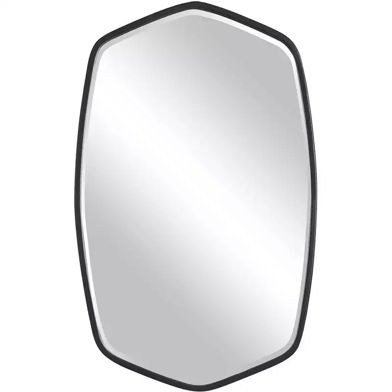 Uttermost Vanity Accent Wall Mirror Modern Beveled Satin Black Iron Metal Frame 22 1/4 Wide for Bathroom Bedroom Living Room Home
