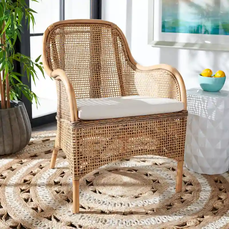 Rosalia Coastal Rattan Accent Chair with Cushion - 23.4 W x 24.8 L x 32.7 H - 23Wx25Dx33H