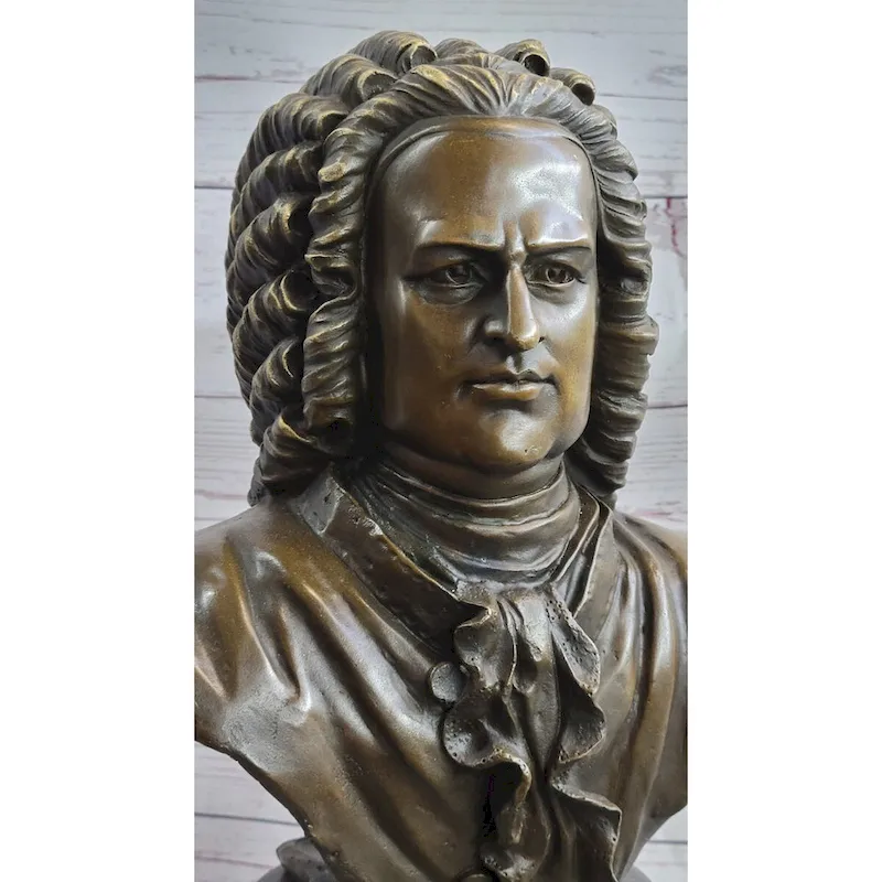 Johann Sebastian Bach Clical Composer Bronze Bust Sculpture Statue On Marble Base