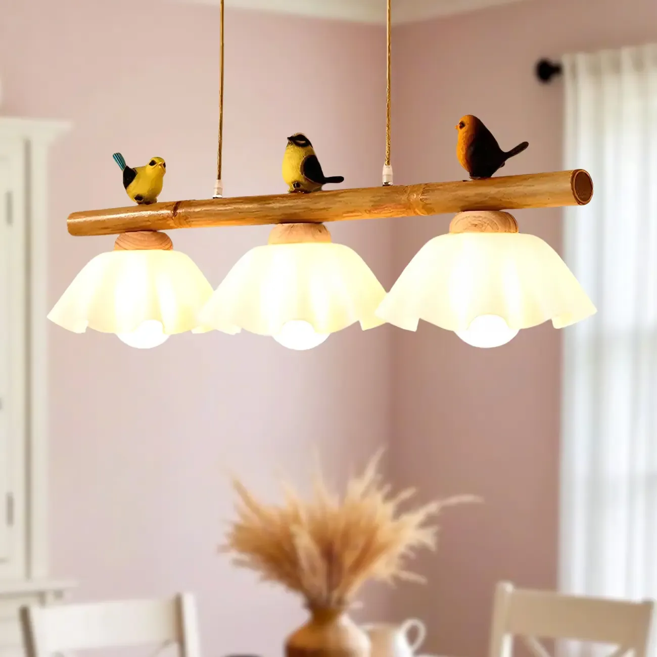 Adjustable Modern Bamboo Flower Island Pendant Light