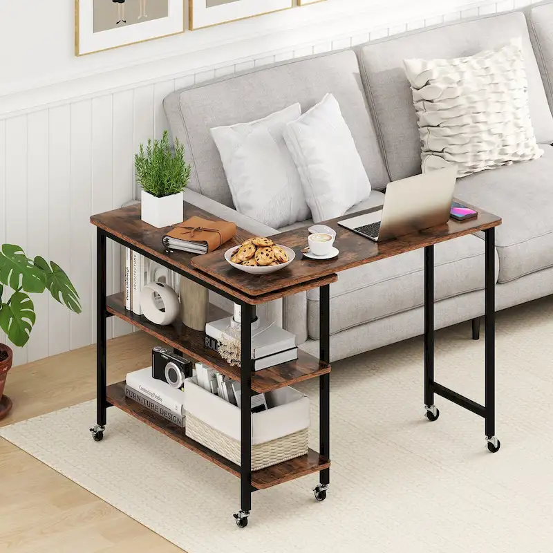 Gymax 360 Free Rotating Sofa Side Table Mobile L-shaped Laptop Table - See Details