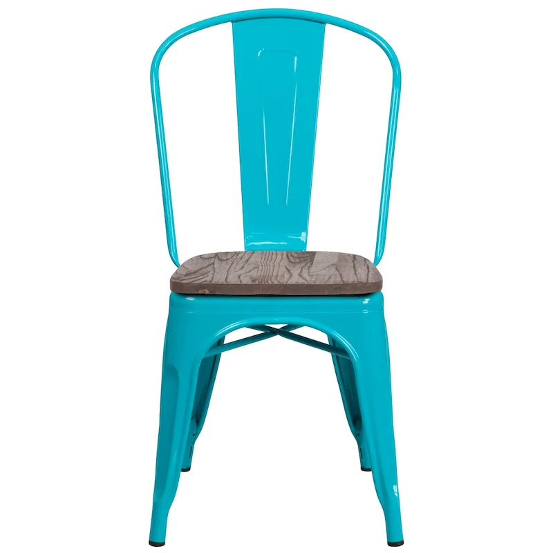 Metal Stackable Chair with Wood Seat - 17.75W x 20D x 33.5H - 17.75W x 20D x 33.5H