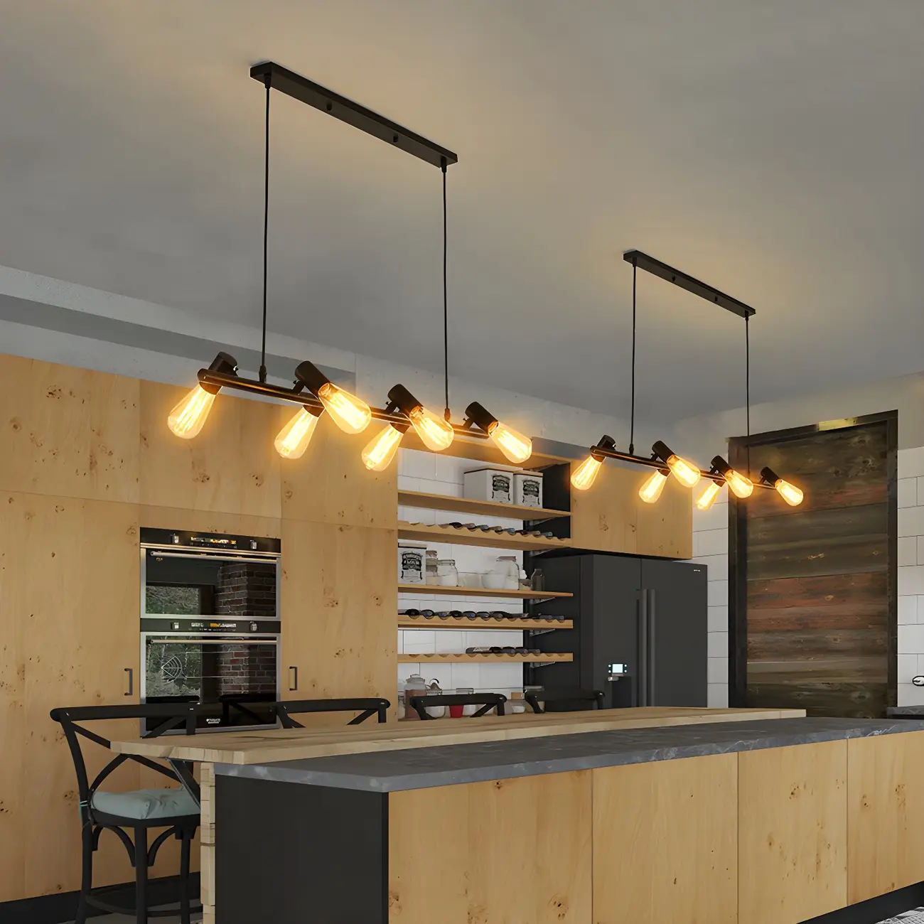 Industrial Black Multi-Light Cluster Pendant Light