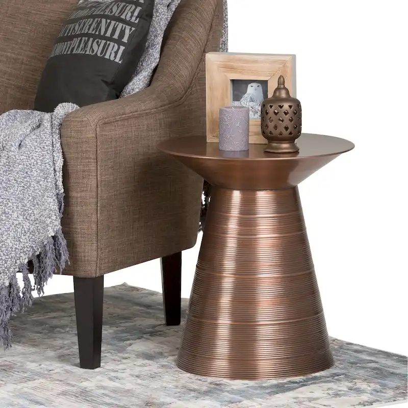 Industrial 18 Inch Wide Metal Accent Side Table, Fully Assembled