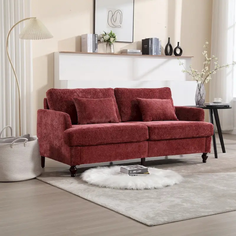 Red 68.9-Inch Chenille 2-Seater Sofa with Detachable Cushions