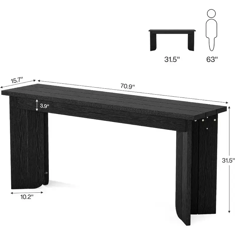 Lantine 70.9-Inch Extra Long Farmhouse Console Table with Widened Tabletop, Sturdy Double Pedestal, for Living Room Entryway (Black)