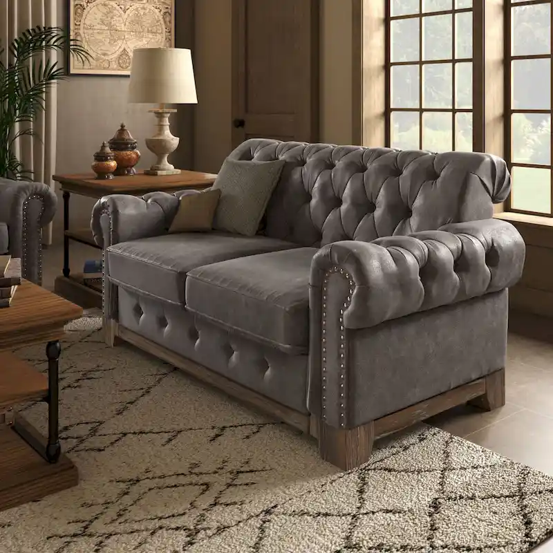 Greenwich Tufted Rolled Arm Nailhead Chesterfield Loveseat by iNSPIRE Q Artisan