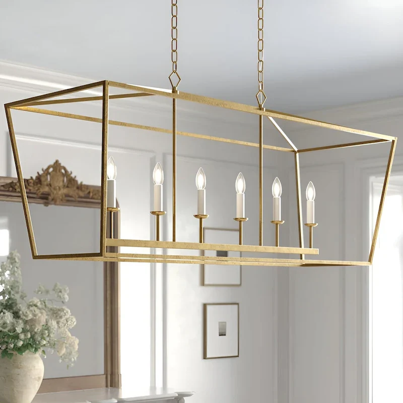 6 - Light Gold Lantern Pendant, Large Cage Style Iron Art Design