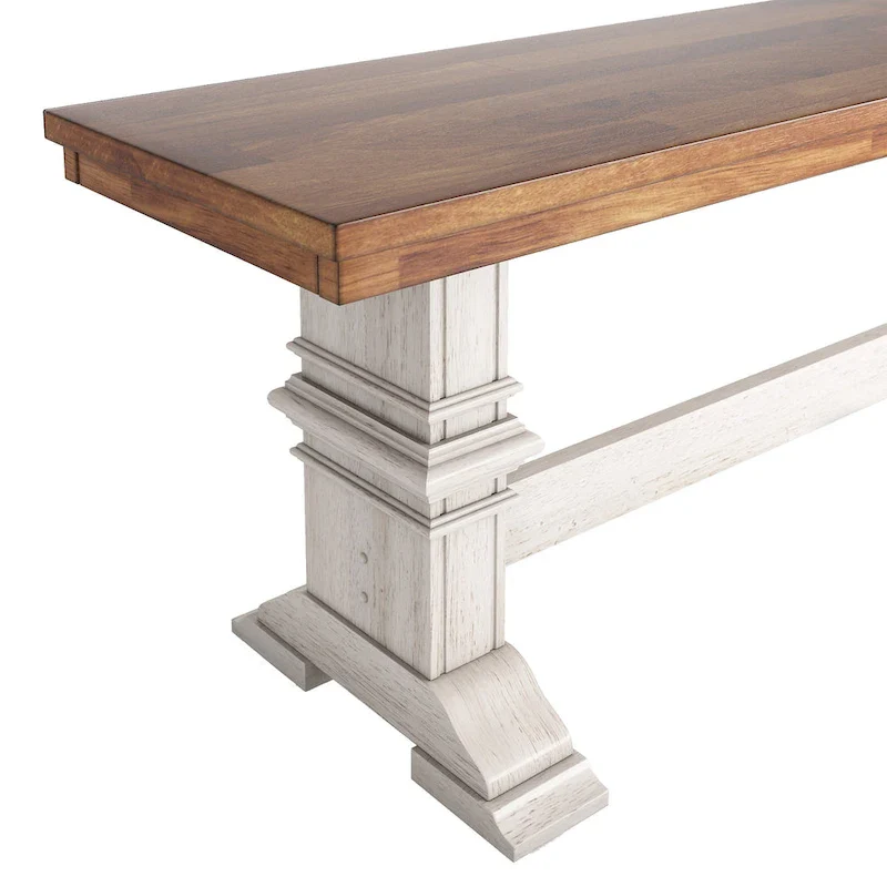 Two-Tone Trestle Leg Wood Dining Bench