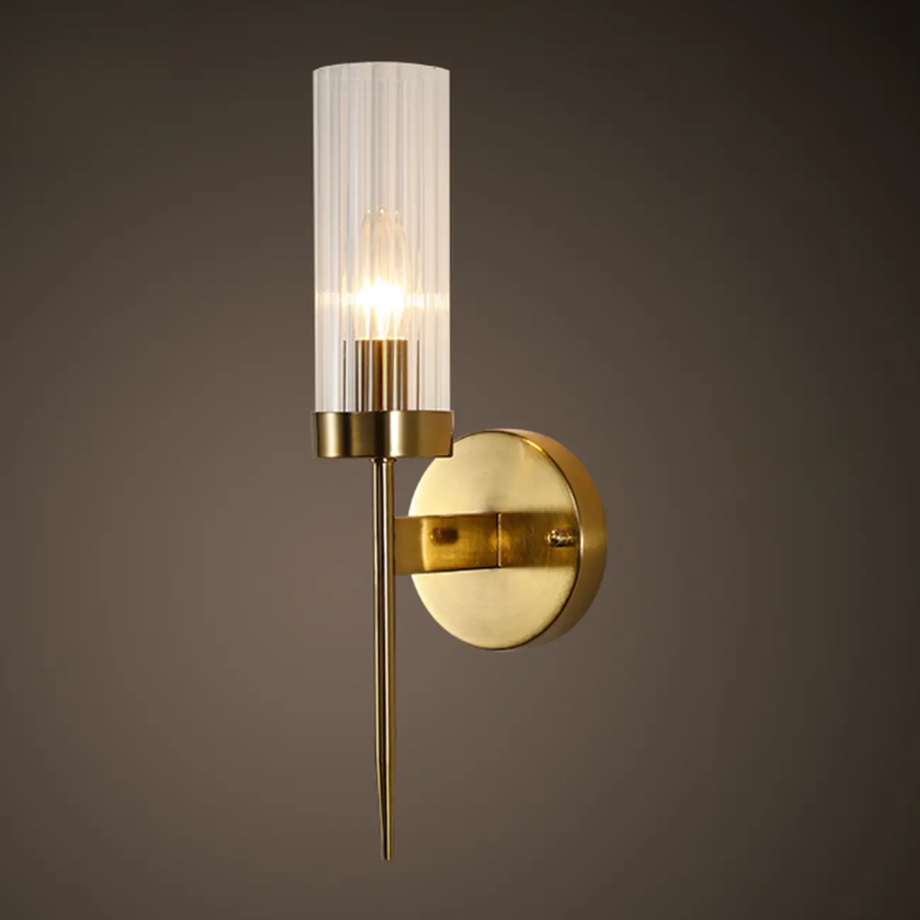 Cylinder Brass Wall Sconce with Glass Shade for Bedroom Decor