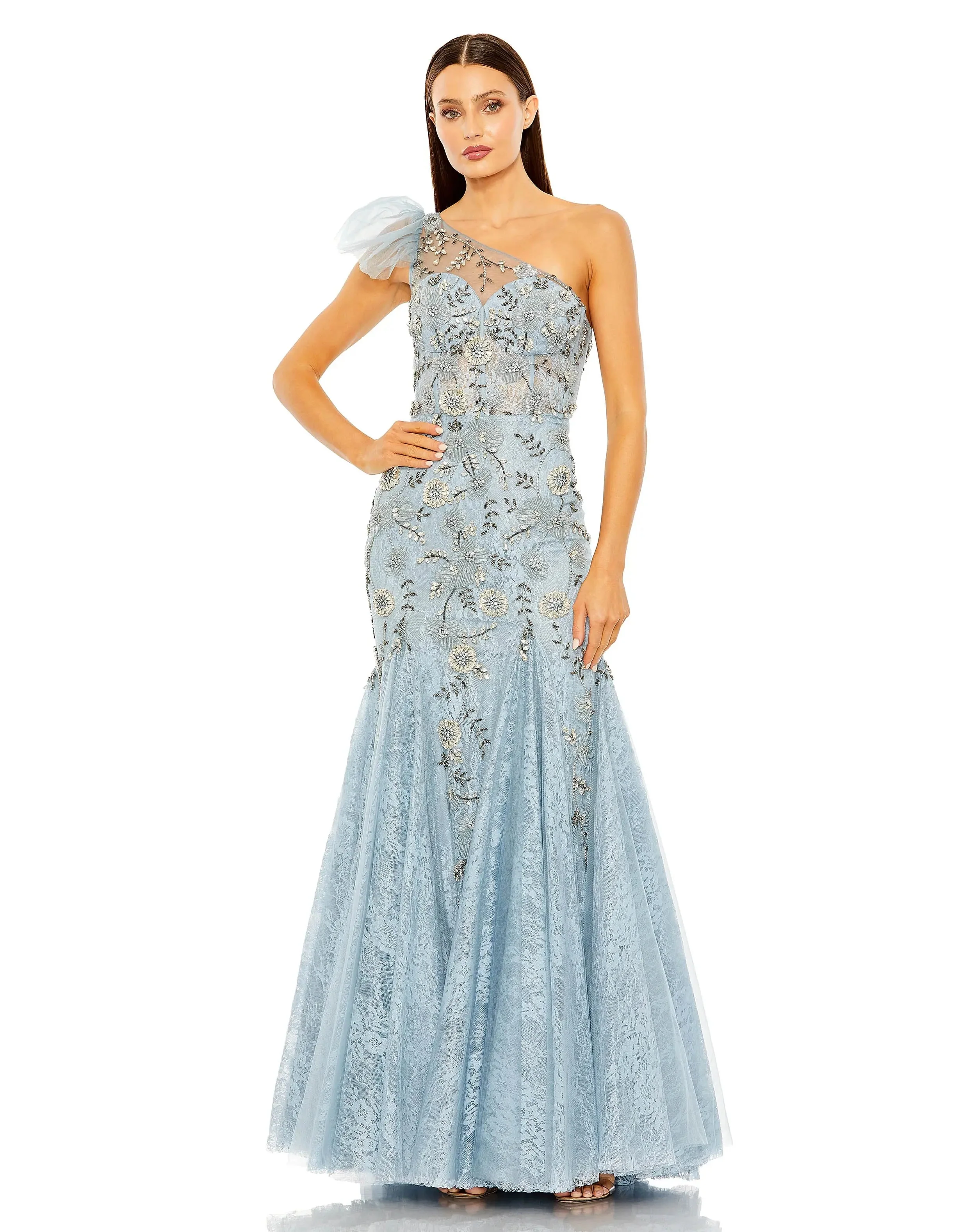 Blue One Shoulder Embellished Mermaid Gown | One of a Kind | Sz. 2