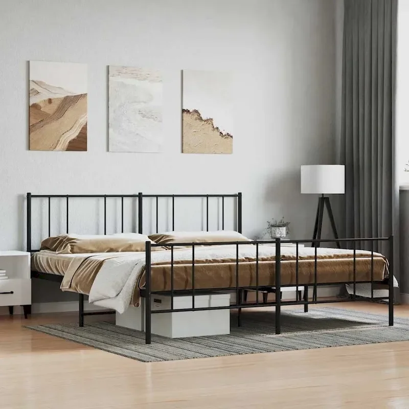 vidaXL Metal Bed Frame with Headboard, No Mattress