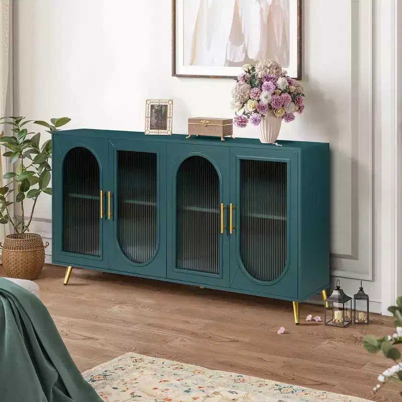 Modern TV Stand for 65+ Inch TV, Entertainment Center Media Console Storage Cabinet with Glass Doors and Adjustable Shelves