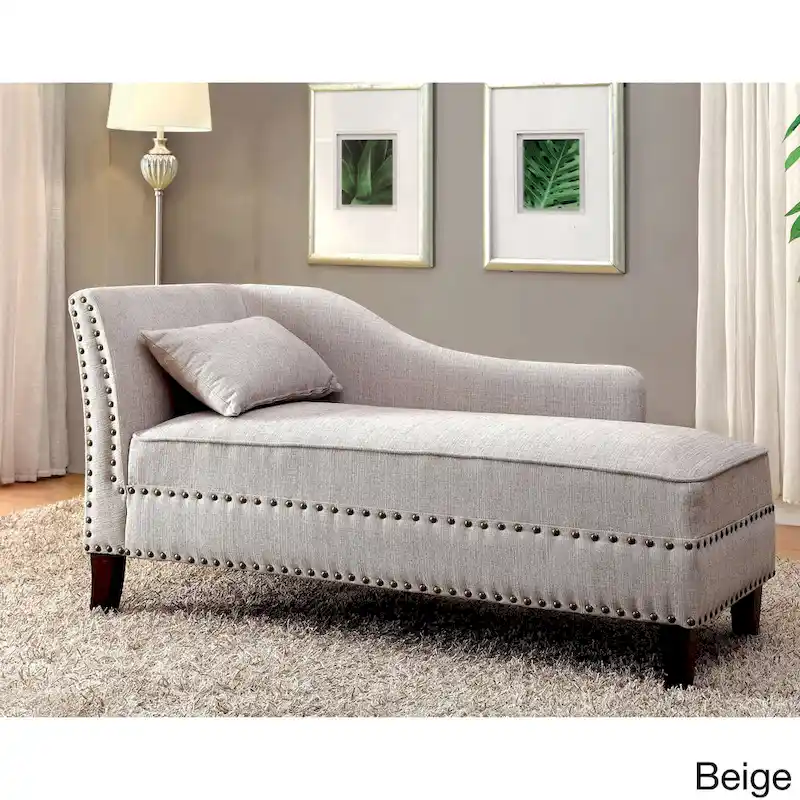 Dark Teal / Grey / Beige Linen Fabric Chaise Lounge with Nailhead Trim – Transitional Style, Seats 1