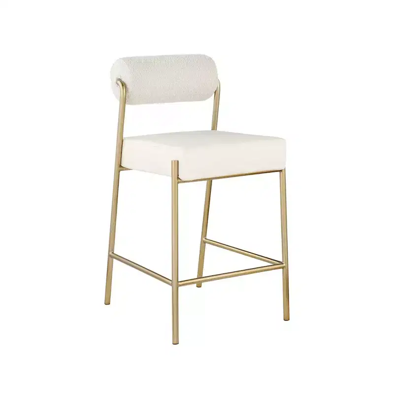 Cream Velvet & Vegan Leather Counter Stool, Armless, Seats 1