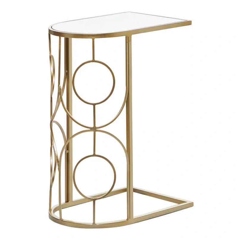 Metal Geometric Accent Table with Mirrored Glass Top - Gold  - 19 W x 12 L x 24 H