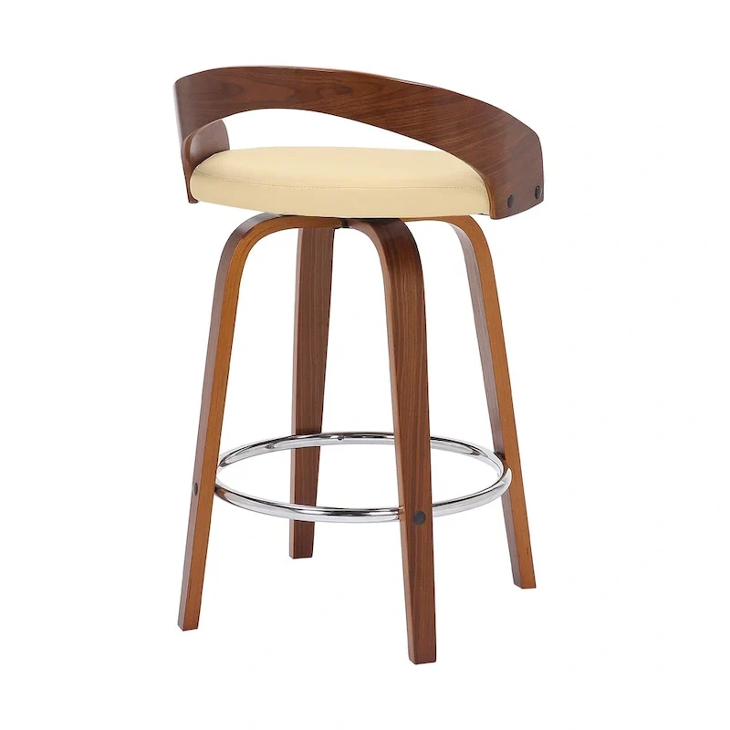 Faux Leather Swivel Bar Stool with Wood Frame and Footrest