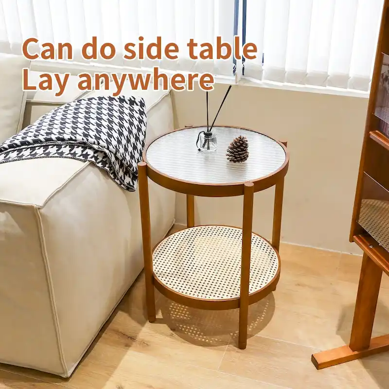 Modern Farmhouse Coffee Table Set Nesting Round Wooden Table Side Table Set